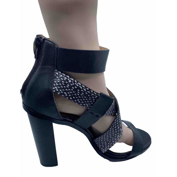 JustFab Black and White Ankle Strap Open Toe Sandal Shoe Size 8 - Picture 7 of 10